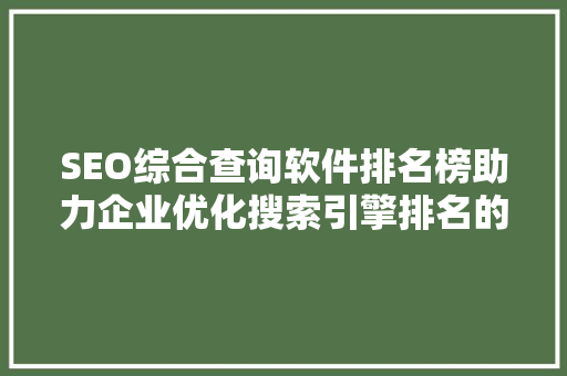 SEO综合查询软件排名榜助力企业优化搜索引擎排名的利器