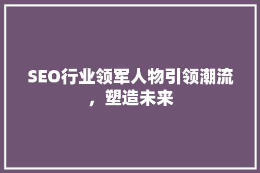 SEO行业领军人物引领潮流，塑造未来