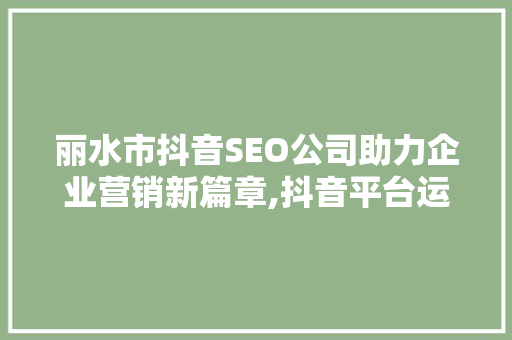 丽水市抖音SEO公司助力企业营销新篇章,抖音平台运营之路