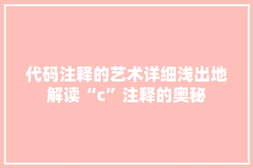 代码注释的艺术详细浅出地解读“c”注释的奥秘  第1张