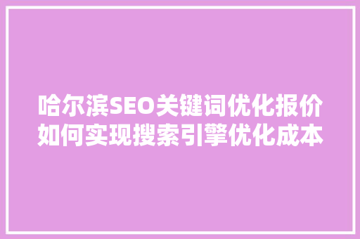 哈尔滨SEO关键词优化报价如何实现搜索引擎优化成本与效果的最大化