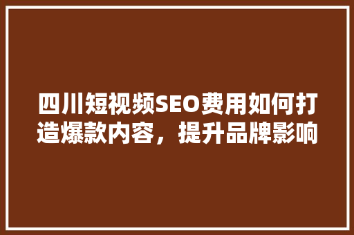 四川短视频SEO费用如何打造爆款内容，提升品牌影响力