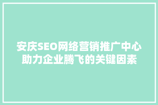 安庆SEO网络营销推广中心助力企业腾飞的关键因素