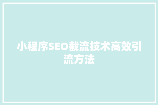 小程序SEO截流技术高效引流方法