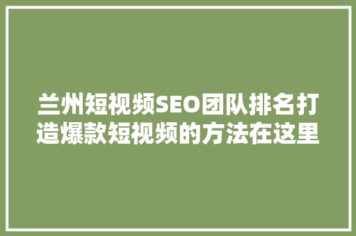 兰州短视频SEO团队排名打造爆款短视频的方法在这里