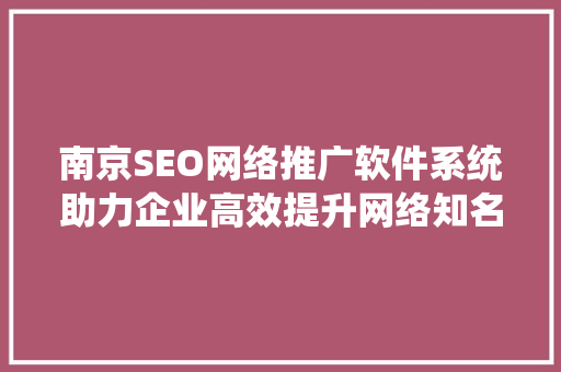 南京SEO网络推广软件系统助力企业高效提升网络知名度