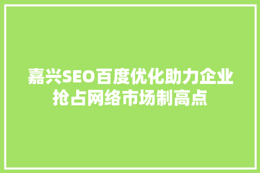 嘉兴SEO百度优化助力企业抢占网络市场制高点