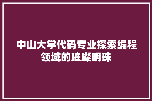 中山大学代码专业探索编程领域的璀璨明珠