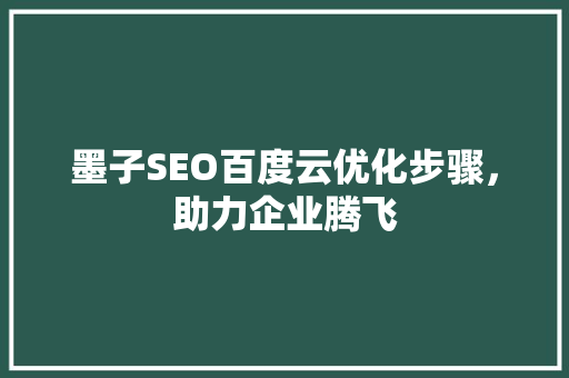 墨子SEO百度云优化步骤，助力企业腾飞