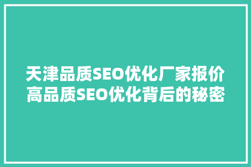 天津品质SEO优化厂家报价高品质SEO优化背后的秘密