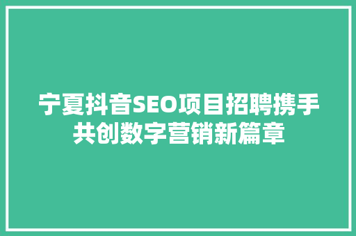 宁夏抖音SEO项目招聘携手共创数字营销新篇章