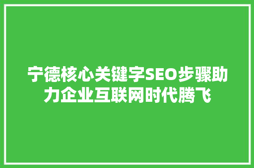 宁德核心关键字SEO步骤助力企业互联网时代腾飞