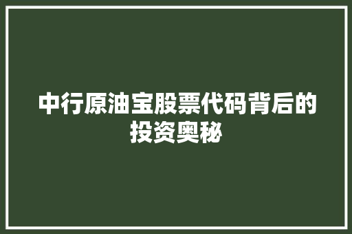 中行原油宝股票代码背后的投资奥秘