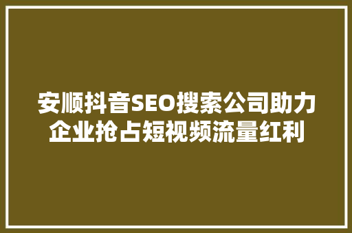 安顺抖音SEO搜索公司助力企业抢占短视频流量红利