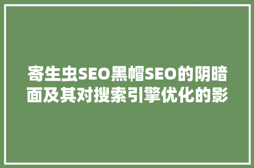 寄生虫SEO黑帽SEO的阴暗面及其对搜索引擎优化的影响