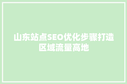 山东站点SEO优化步骤打造区域流量高地
