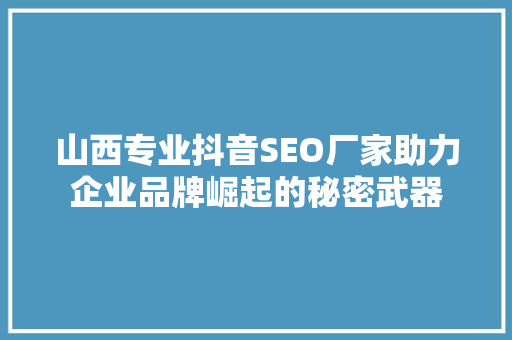 山西专业抖音SEO厂家助力企业品牌崛起的秘密武器