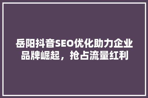 岳阳抖音SEO优化助力企业品牌崛起，抢占流量红利