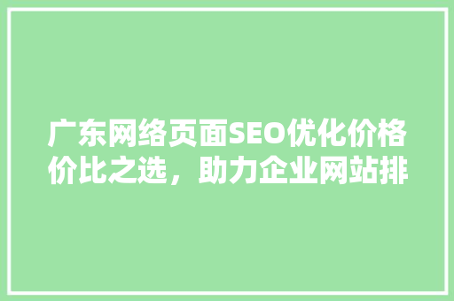 广东网络页面SEO优化价格价比之选，助力企业网站排名提升