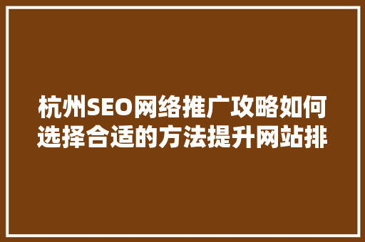 杭州SEO网络推广攻略如何选择合适的方法提升网站排名  第1张