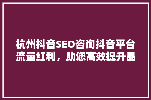 杭州抖音SEO咨询抖音平台流量红利，助您高效提升品牌曝光度