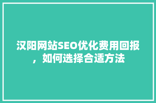 汉阳网站SEO优化费用回报，如何选择合适方法