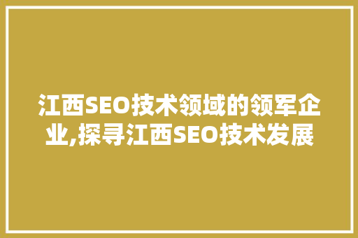 江西SEO技术领域的领军企业,探寻江西SEO技术发展之路