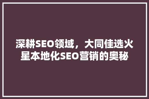 深耕SEO领域，大同佳选火星本地化SEO营销的奥秘