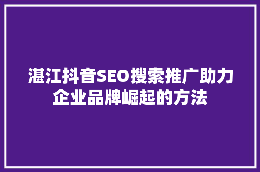 湛江抖音SEO搜索推广助力企业品牌崛起的方法