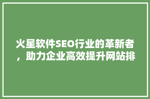 火星软件SEO行业的革新者，助力企业高效提升网站排名