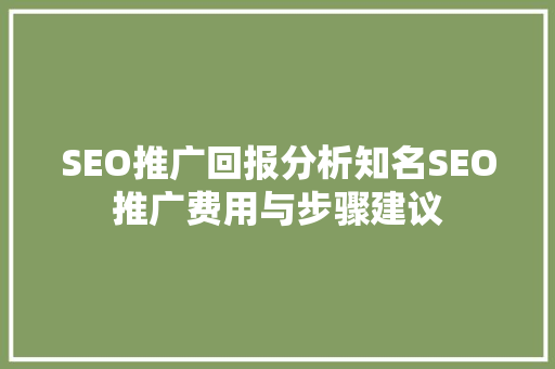 SEO推广回报分析知名SEO推广费用与步骤建议