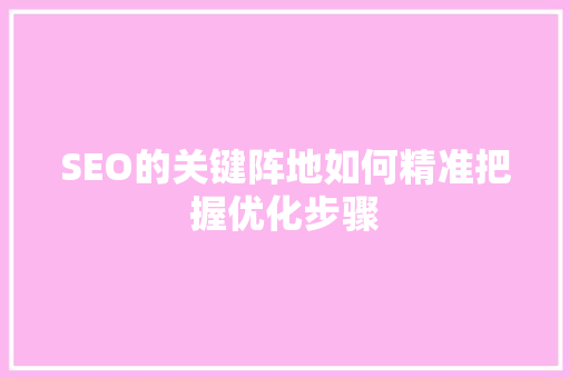 SEO的关键阵地如何精准把握优化步骤