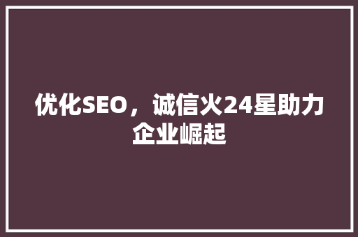 优化SEO，诚信火24星助力企业崛起