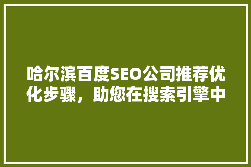 哈尔滨百度SEO公司推荐优化步骤，助您在搜索引擎中脱颖而出