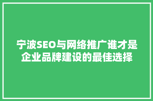 宁波SEO与网络推广谁才是企业品牌建设的最佳选择