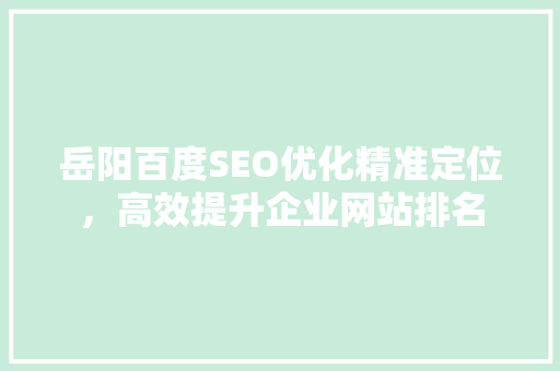 岳阳百度SEO优化精准定位，高效提升企业网站排名