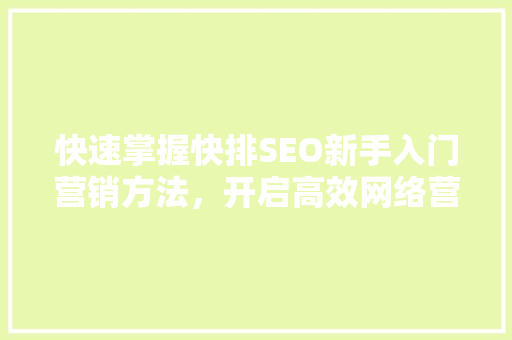 快速掌握快排SEO新手入门营销方法，开启高效网络营销之路