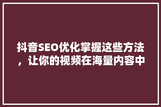 抖音SEO优化掌握这些方法，让你的视频在海量内容中脱颖而出