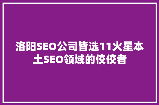 洛阳SEO公司皆选11火星本土SEO领域的佼佼者