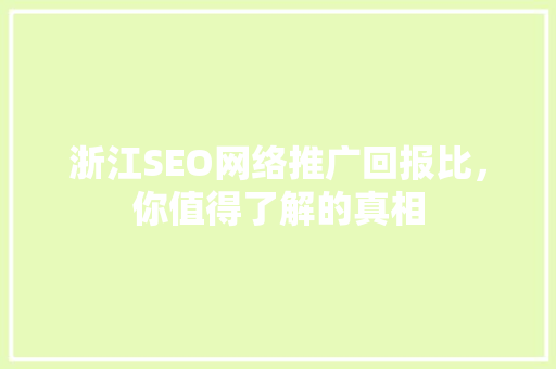 浙江SEO网络推广回报比，你值得了解的真相