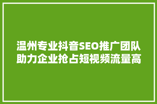 温州专业抖音SEO推广团队助力企业抢占短视频流量高地