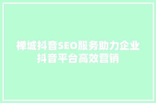 禅城抖音SEO服务助力企业抖音平台高效营销