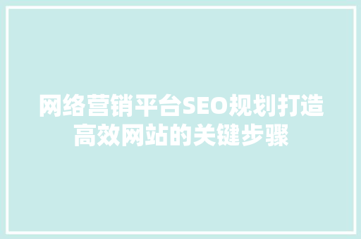 网络营销平台SEO规划打造高效网站的关键步骤