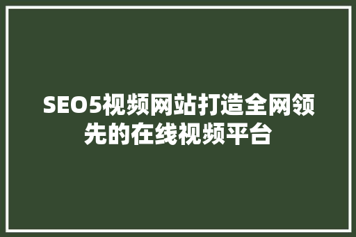 SEO5视频网站打造全网领先的在线视频平台