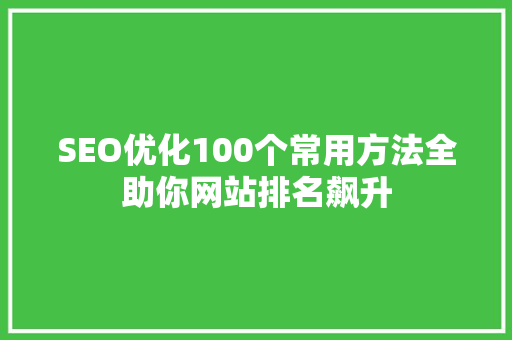 SEO优化100个常用方法全助你网站排名飙升