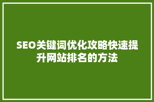 SEO关键词优化攻略快速提升网站排名的方法  第1张