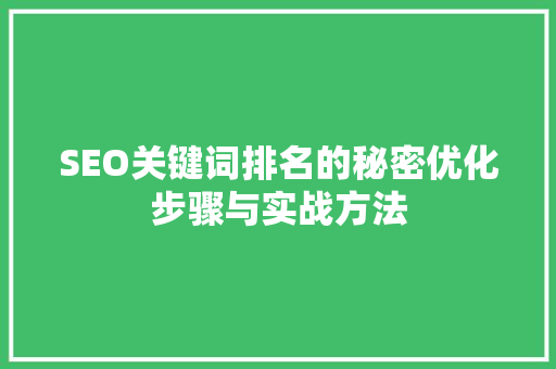 SEO关键词排名的秘密优化步骤与实战方法