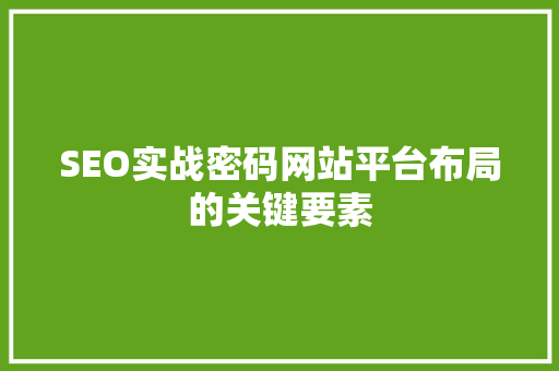 SEO实战密码网站平台布局的关键要素