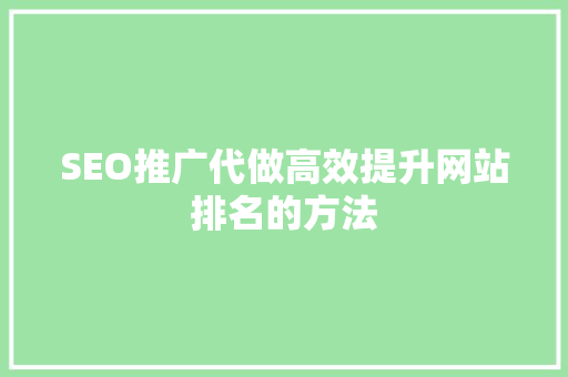 SEO推广代做高效提升网站排名的方法
