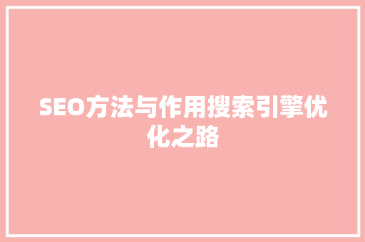 SEO方法与作用搜索引擎优化之路  第1张